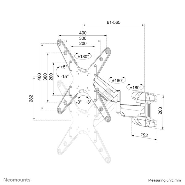 Neomounts WL70-550BL14 Monitor/TV-beugel wand 32-55" - gasveer - full motion - Afbeelding 15