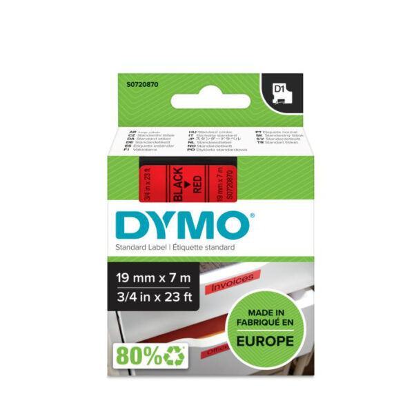DYMO D1 -Standard Labels - Black on Red - 19mm x 7m - Afbeelding 2