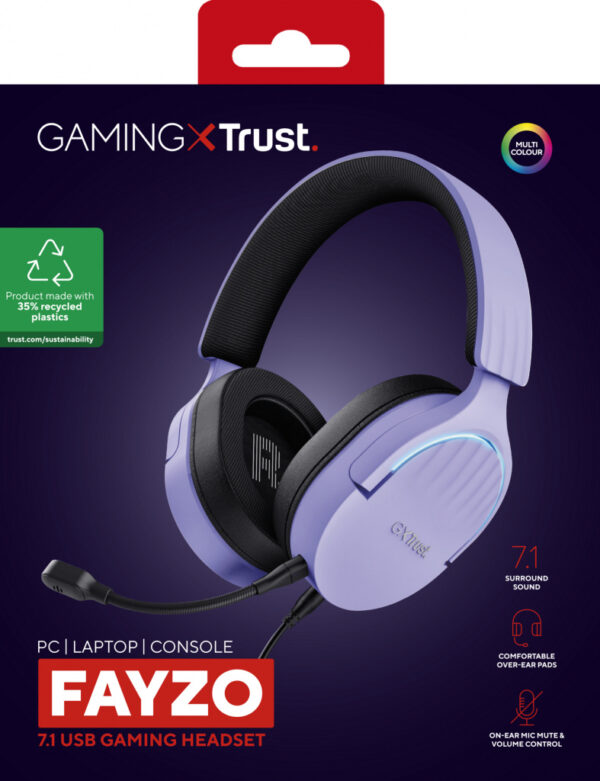 Trust GXT 490P FAYZO Headset Bedraad Hoofdband Gamen USB Type-A Zwart, Paars - Afbeelding 14