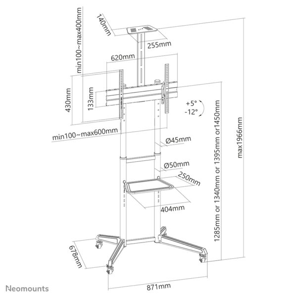 Neomounts FL50-550BL1 TV trolley 37-70" - Afbeelding 20