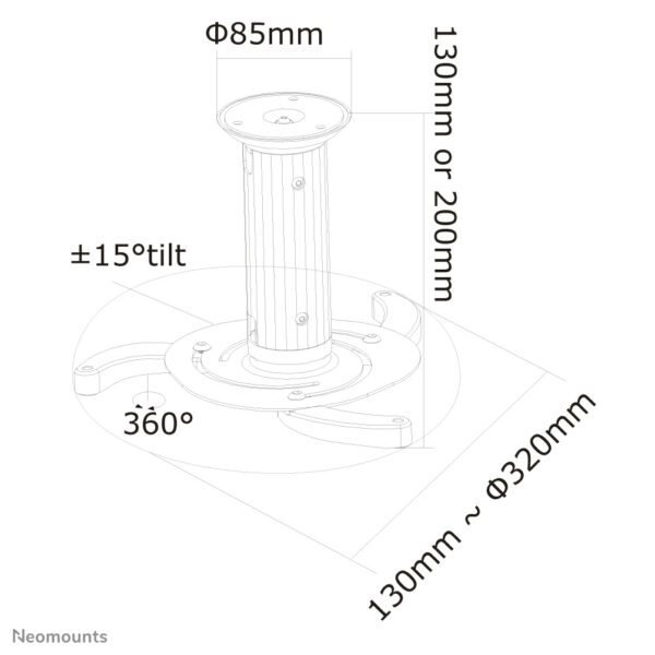 Neomounts BEAMER-C80 Beamer plafondbeugel - h 13-20 cm - full motion - Afbeelding 7