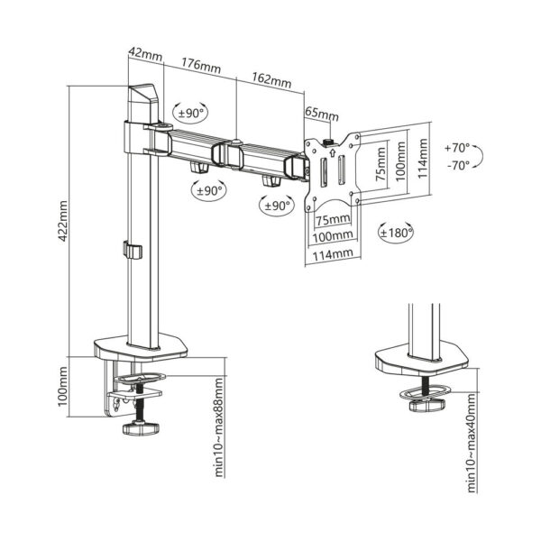 ACT Monitorarm 32" office, 1 scherm, zilver - Afbeelding 4