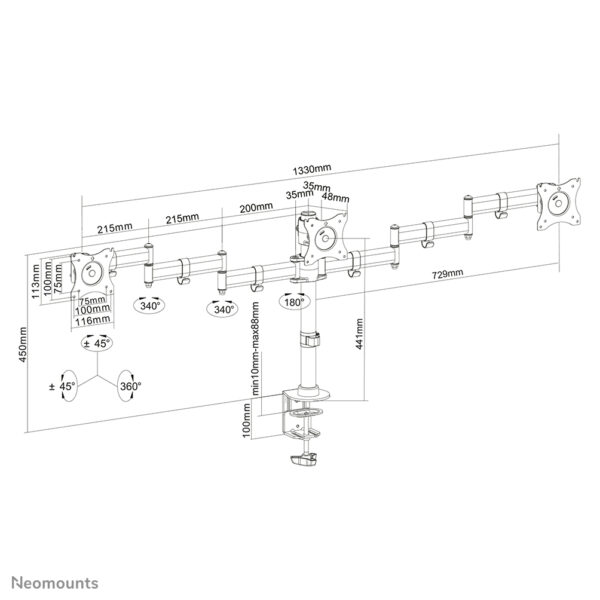 Neomounts NM-D135D3BLACK Monitorarm 10-27" - Afbeelding 3