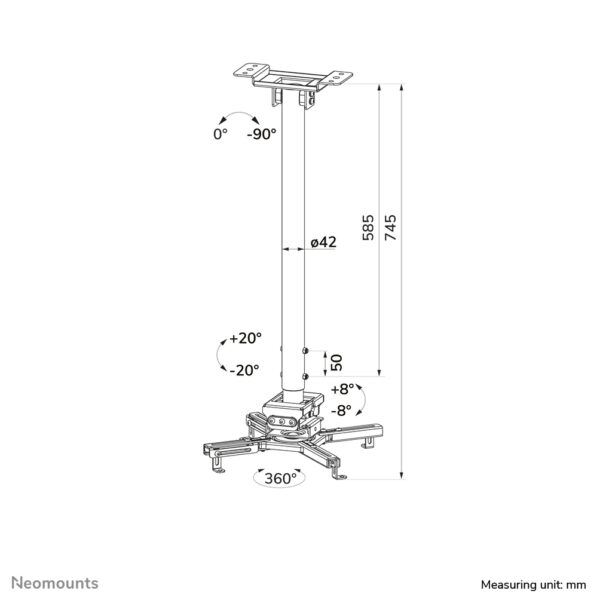 Neomounts CL25-550BL1 Beamer plafondbeugel - h 74,5-114,5 cm - Easy Install - full motion - Afbeelding 17