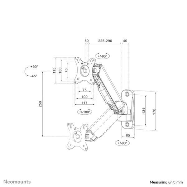 Neomounts WL70-440BL11 Monitor/TV-beugel wand 17-32" - gasveer - full motion - Afbeelding 18