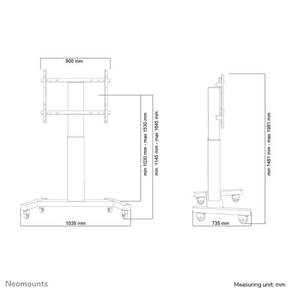 Neomounts PLASMA-M2250BLACK TV trolley 42-100" - gemotoriseerd - Afbeelding 3