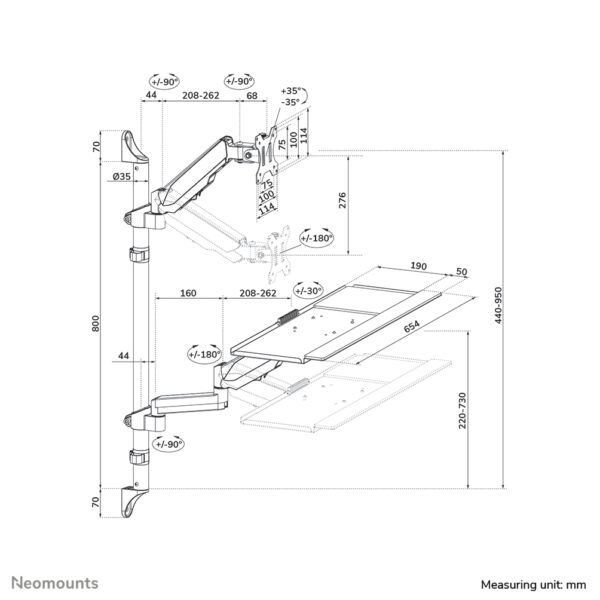 Neomounts WL90-325BL1 Zit-sta werkstation wand 17-32" - gasveer - Afbeelding 15