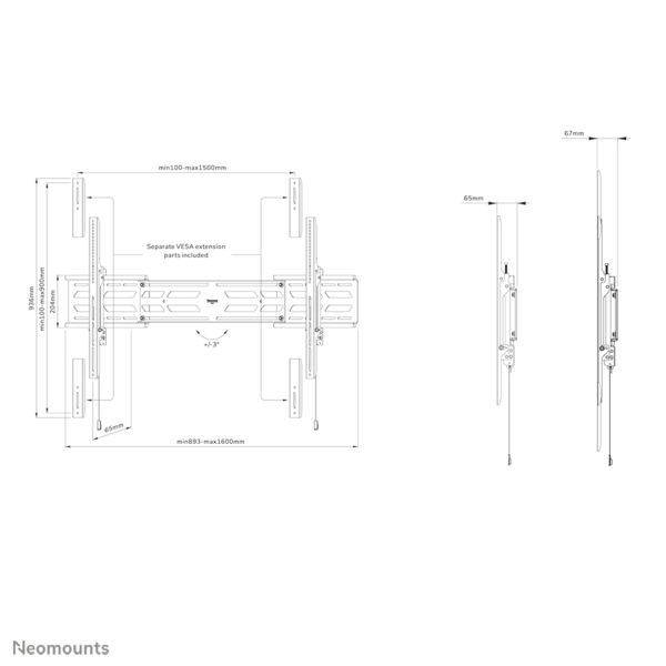 Neomounts WL30S-950BL19 Heavy duty muurbeugel 55-110" - vlak - vergrendelbaar - landscape en portrait - Afbeelding 20