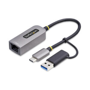 StarTech.com USB-C naar Ethernet Adapter met USB-A Dongle, 10/100/1000Mbps, USB 3.0 naar Gigabit Ethernet Netwerk Adapter, 15cm