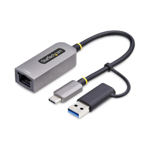 StarTech.com USB-C naar Ethernet Adapter met USB-A Dongle, 10/100/1000Mbps, USB 3.0 naar Gigabit Ethernet Netwerk Adapter, 15cm
