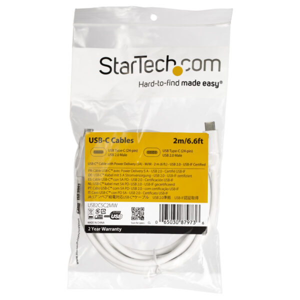 StarTech.com USB-C naar USB-C kabel met 5A/100W Power Delivery - M/M - wit - 2 m - USB 2.0 - USB-IF certificatie - Afbeelding 4