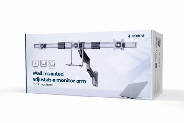Gembird Monitorarm met gasveer voor 3 monitoren (wandmontage), space grey - Afbeelding 11