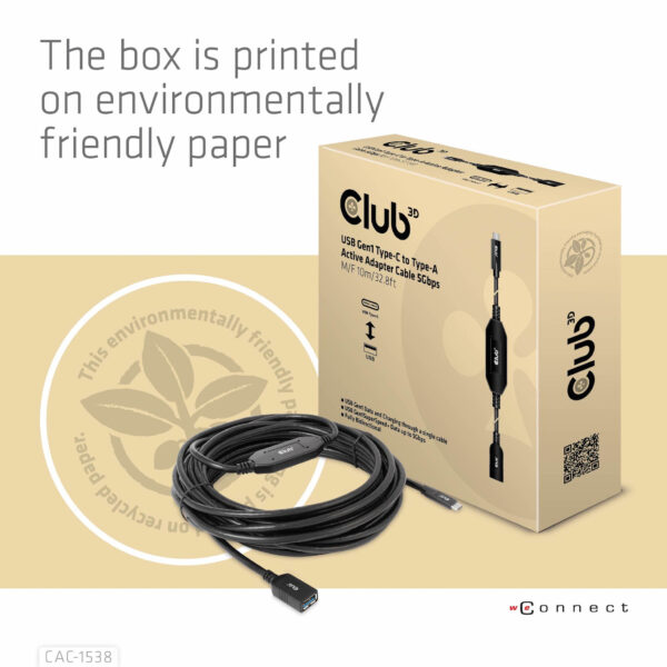 CLUB3D USB Gen1 Type-C to Type-A Active Adapter Cable 5Gbps M/F 10m/32.8ft - Afbeelding 9