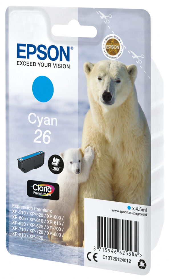 Epson Polar bear Singlepack Cyan 26 Claria Premium Ink - Afbeelding 2