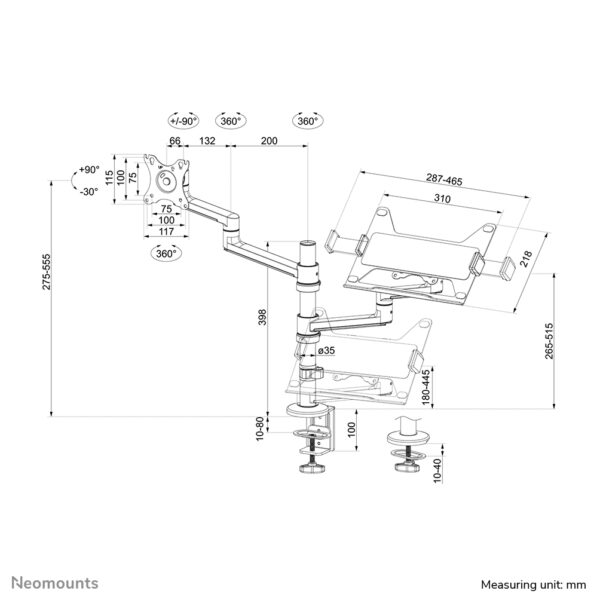Neomounts DS20-425BL2 Monitorarm met laptophouder 17-27" - ruimtebesparend - Afbeelding 20
