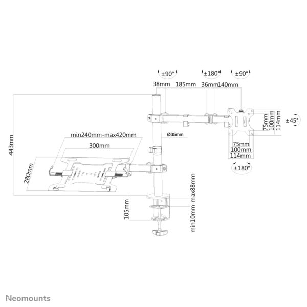 Neomounts FPMA-D550NOTEBOOK Monitorarm met laptophouder 10-32" - Afbeelding 13
