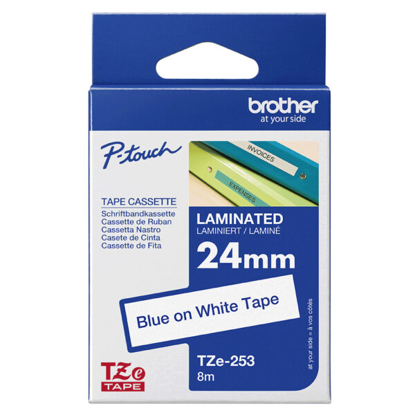 Brother TZE-253 labelprinter-tape Blauw op wit - Afbeelding 3