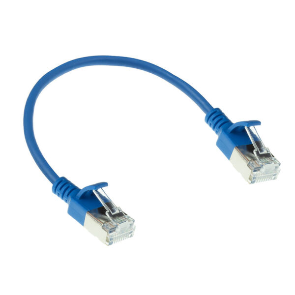 ACT Blauwe 0,15 meter LSZH U/FTP CAT6A datacenter slimline patchkabel snagless met RJ45 connectoren - Afbeelding 2