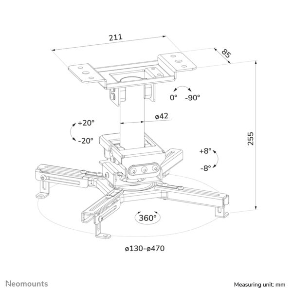 Neomounts CL25-530BL1 Beamer plafondbeugel - h 25,5 cm - Easy Install - full motion - Afbeelding 15