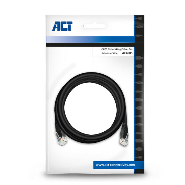 ACT Zwart 5,0 meter U/UTP CAT6 patchkabel met RJ45 connectoren - Afbeelding 7