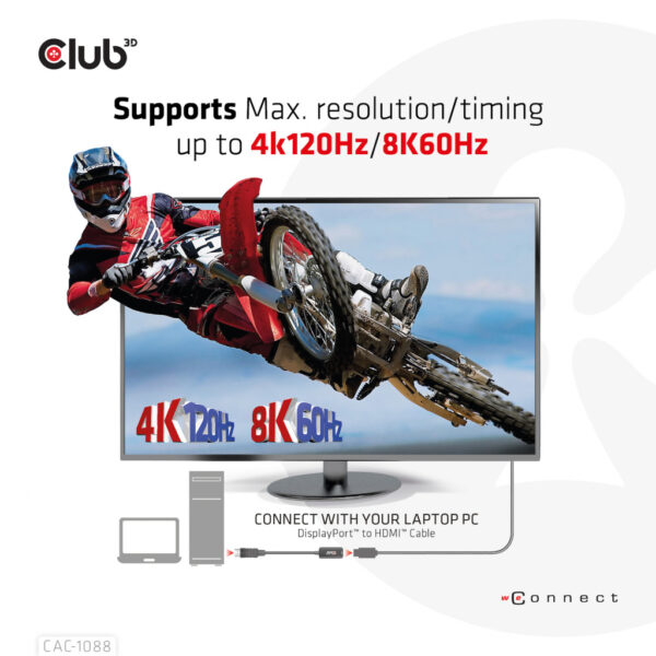 CLUB3D DisplayPort1.4 to HDMI 4K120Hz/8K60Hz HDR Active adapter M/F - Afbeelding 5