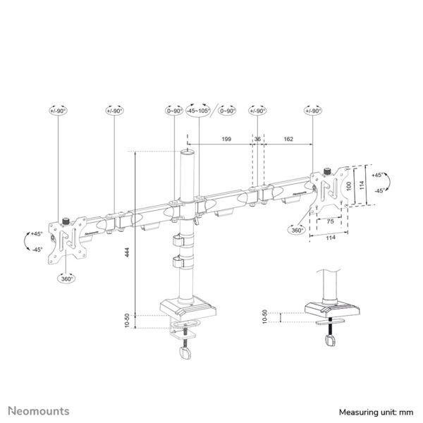 Neomounts DS60-600BL2 Monitorarm 10-32" - Quick-fix - 180°-stop - Afbeelding 18