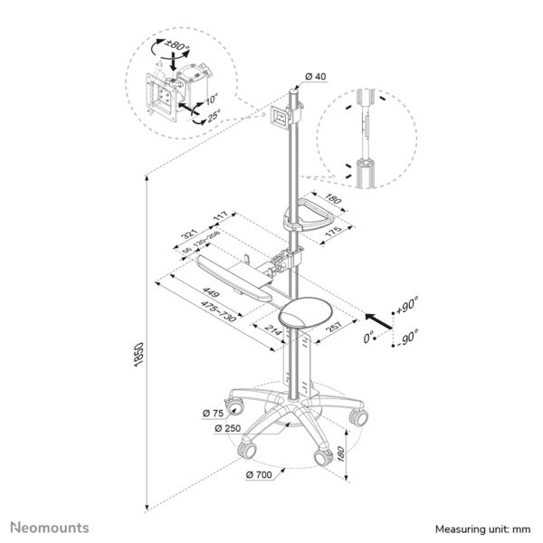 Neomounts FPMA-MOBILE1800 Mobiel werkstation 10-27" - Afbeelding 3