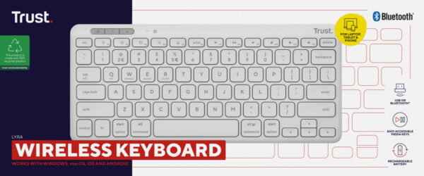 Trust Lyra toetsenbord Universeel RF-draadloos + Bluetooth QWERTY Amerikaans Engels Wit - Afbeelding 5