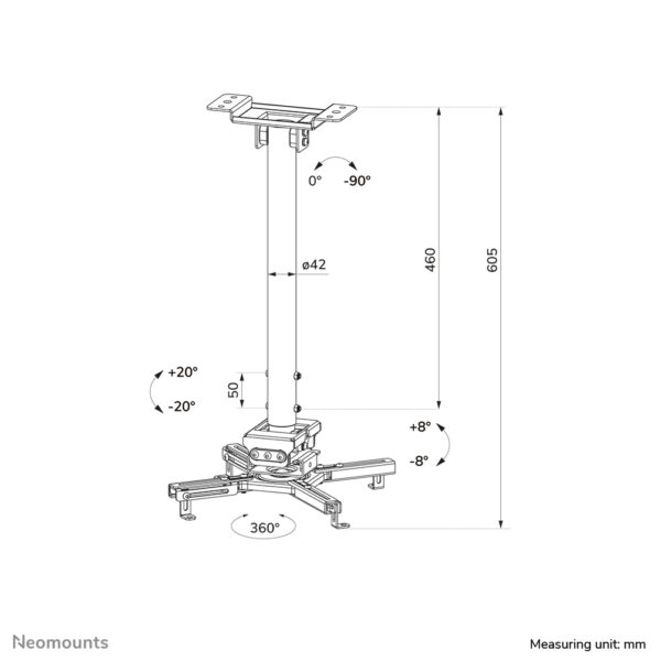Neomounts CL25-540BL1 Beamer plafondbeugel - h 60,5-90,5 cm - Easy Install - full motion - Afbeelding 17