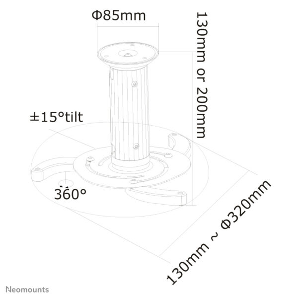 Neomounts BEAMER-C80WHITE Beamer plafondbeugel - h 13-20 cm - full motion - Afbeelding 11