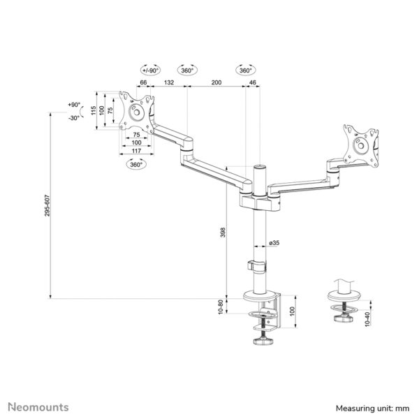 Neomounts DS60-425BL2 Monitorarm 17-27" - ruimtebesparend - Afbeelding 20