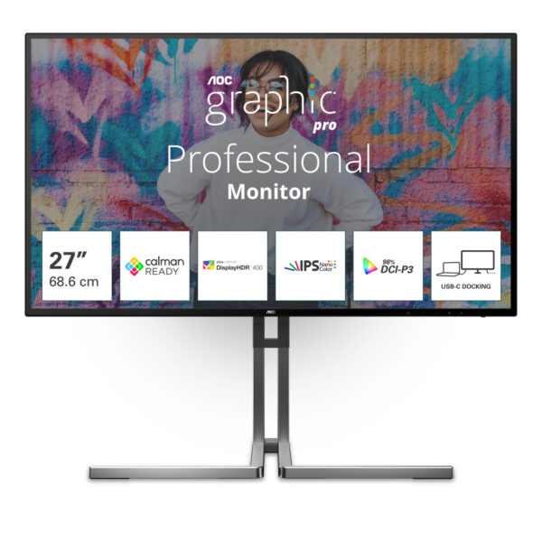 AOC U27U3CV computer monitor 68,6 cm (27") 3840 x 2160 Pixels 4K Ultra HD LCD Zwart