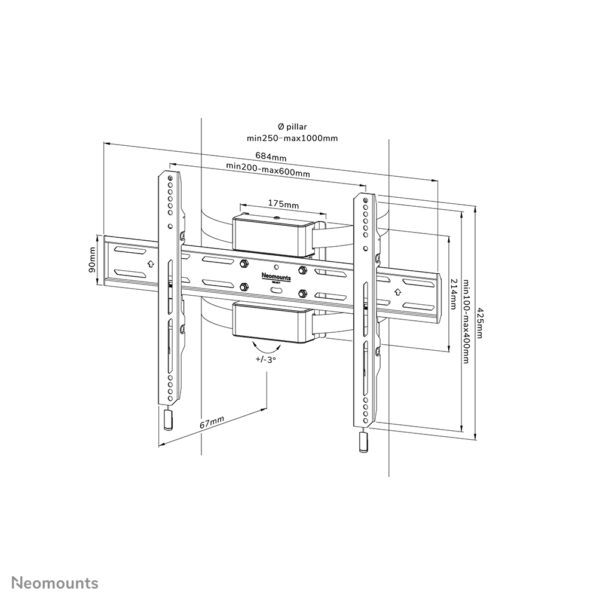 Neomounts WL30S-910BL16 TV-pilaarsteun 40-75" - vlak - vergrendelbaar - diam. 25-100 cm - portrait - Afbeelding 20