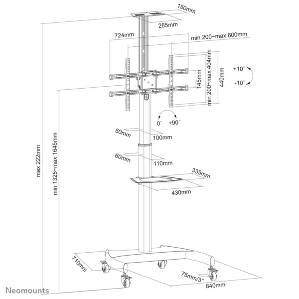 Neomounts PLASMA-M1900E TV trolley 37-70" - roteerbaar - Afbeelding 18