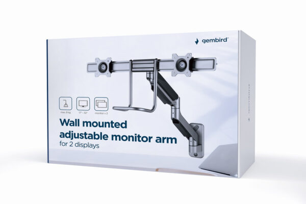 Gembird Laikiklis Adjustable wall 2-display mounting arm 17-32inch iki 8kg - Afbeelding 13
