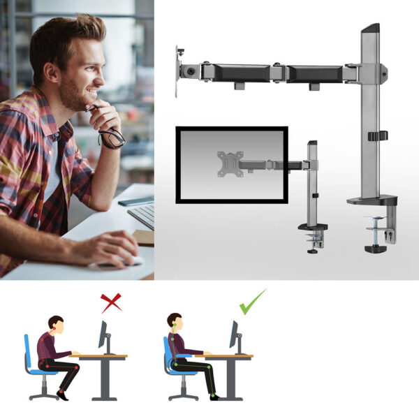 ACT Monitorarm 32" office, 1 scherm, zilver - Afbeelding 6