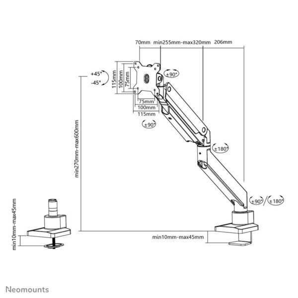 Neomounts NM-D775SILVERPLUS Monitorarm 10-49" - gasveer - Topfix - 180°-stop - Afbeelding 7