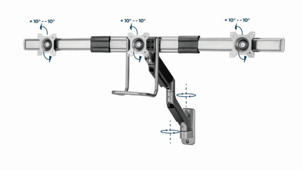 Gembird Monitorarm met gasveer voor 3 monitoren (wandmontage), space grey - Afbeelding 10