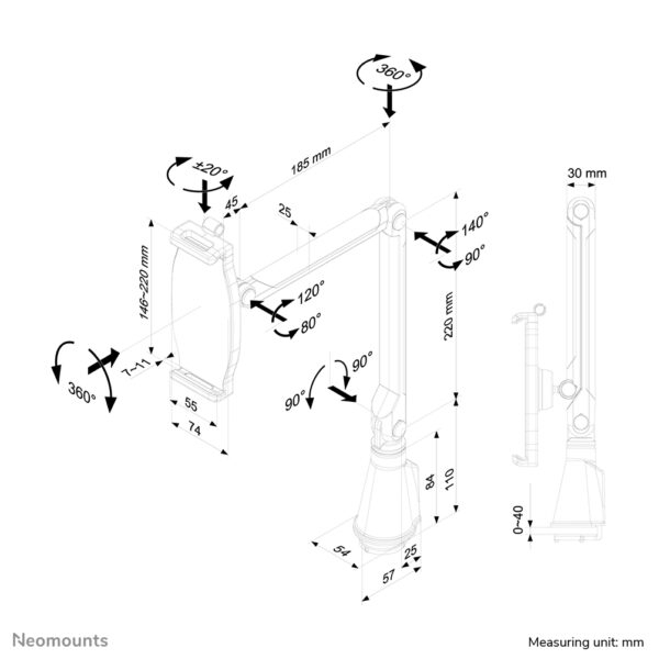 Neomounts TABLET-D100SILVER Tablet houder bureauklem 4.7-12.9" - universeel - full motion - Afbeelding 8