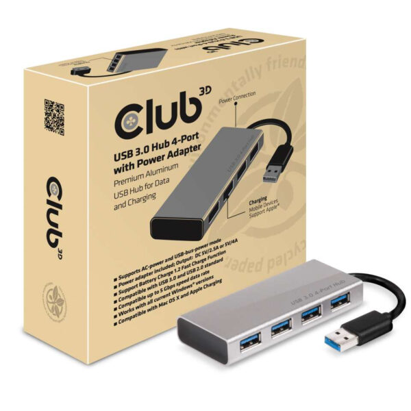 CLUB3D USB 3.0 Hub 4-Port with Power Adapter - Afbeelding 4