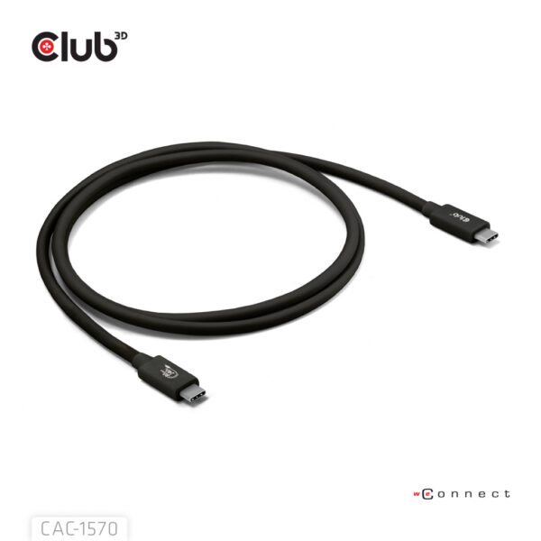 CLUB3D USB 80Gbps Certified 240W 8K240Hz Type-C® 1.2m / 3.94ft Black Cable - Afbeelding 4