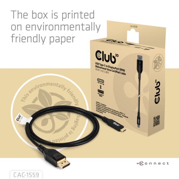 CLUB3D USB Type-C Cable to DP 2.1 Bi-Directional VESA DP80 Certified Cable M/M 1m/3.28ft - Afbeelding 5