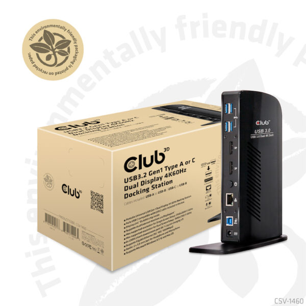 CLUB3D UNIVERSEEL Docking station USB3.2 Type A of C 2x Displayport 4K60Hz DisplayLink® gecertificeerd - Afbeelding 2