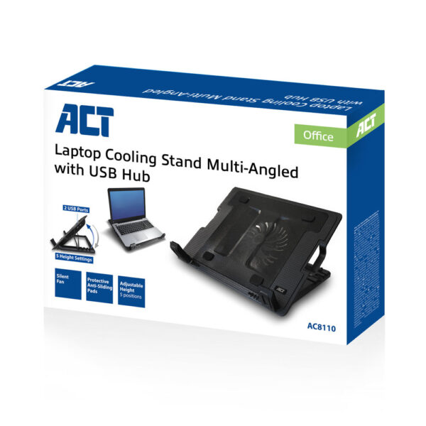ACT Laptopstandaard, met ventilator, hoogte verstelbaar in 5 standen, 2-poorts hub - Afbeelding 4