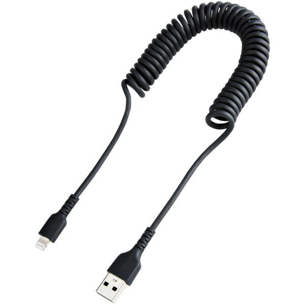 StarTech.com 1m USB A naar Lightning Kabel, Zwart, MFi Gecertificeerd, iPhone Lader Spiraalkabel, Duurzame Aramidevezels, Robuus - Afbeelding 2
