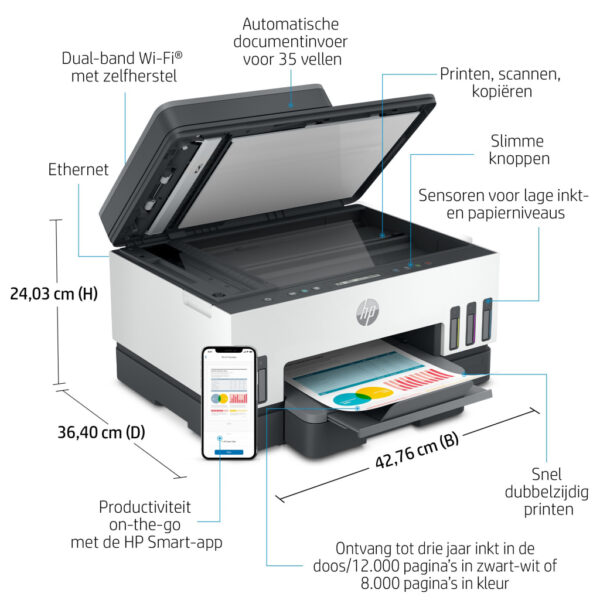 HP Smart Tank 7305 Draadloos All-in-One Kleur Printer, Dubbelzijdig printen; Kopieerapparaat, Scanner - Afbeelding 4