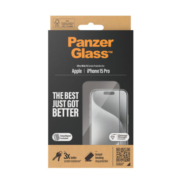 PanzerGlass ® Screen Protector iPhone 15 Pro | Ultra-Wide Fit w. EasyAligner Doorzichtige schermbeschermer Apple 1 stuk(s) - Afbeelding 3