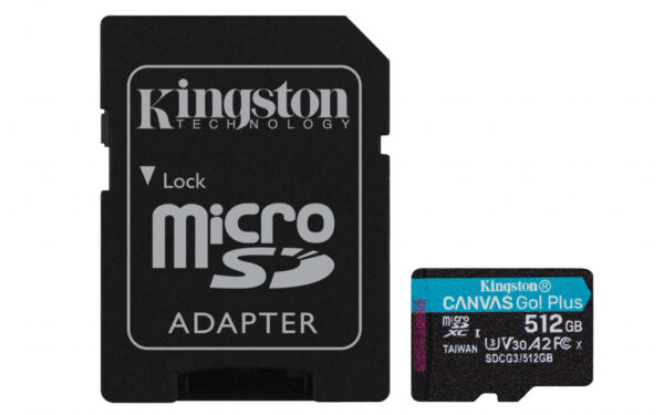 Kingston Technology Canvas Go! Plus 512GB microSDXC Canvas Go Plus 170R A2 U3 V30 kaart + ADP