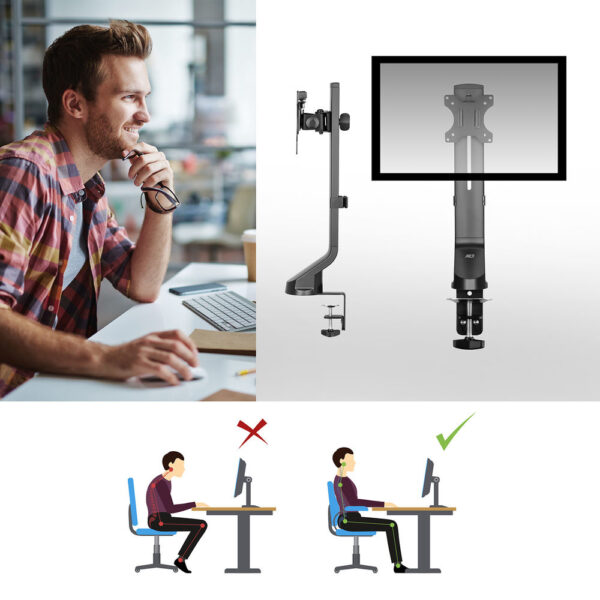 ACT Monitorarm 32" office, 1 scherm, eenvoudig in hoogte verstelbaar - Afbeelding 4