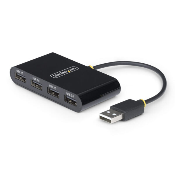 StarTech.com 4-Port USB 2.0 Hub, USB Bus Powered, Compacte Travel USB Hub, USB 2.0 Splitter, Multi-Port Mini USB Hub, 480Mbps, O